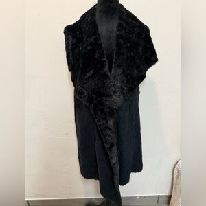Fever Black Knit and Suede Vest with Faux Fur Trim